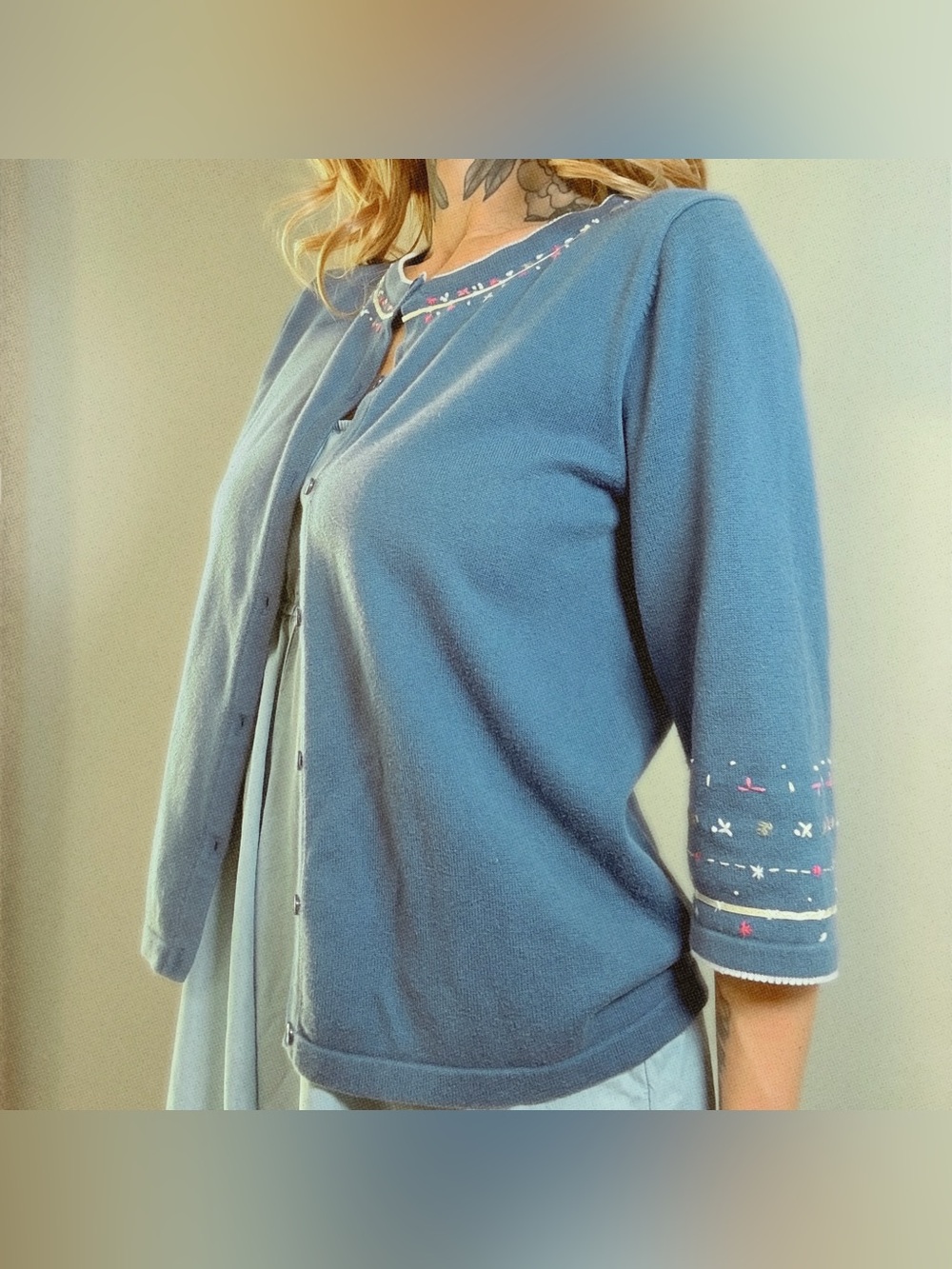 Christopher & Banks Blue Embroidered Knit Cardigan